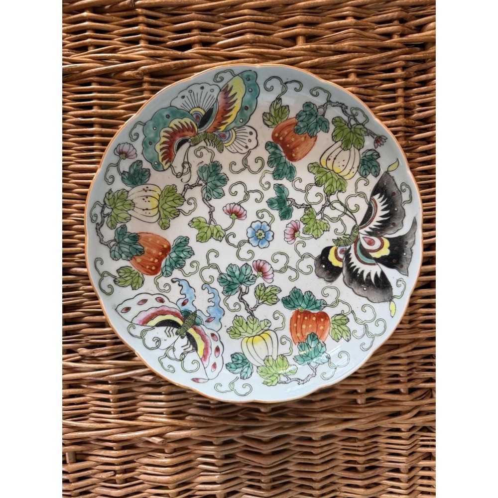 Antique Vintage Chinese Famille Rose 9" Plate/bowl Butterflies Moths